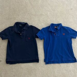 Two blue short sleeve polo shirts